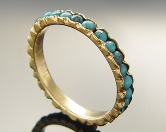 Gold and Turquoise Gemstones Eternity Ring