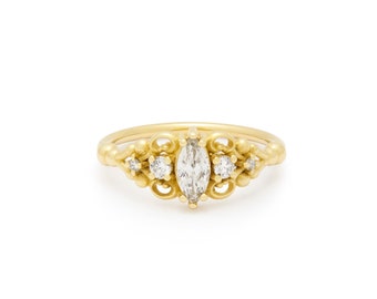 Marquise Diamond Gold Ring with Exquisite Details