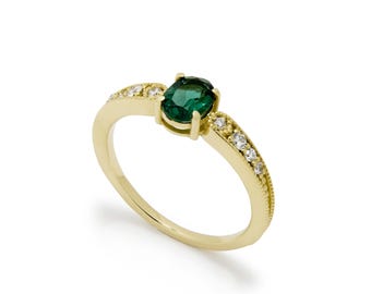 Gold Ring with Center Green Spinel and Diamond Accents