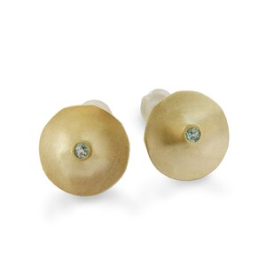 Matte Gold stud earrings with Blue Topaz