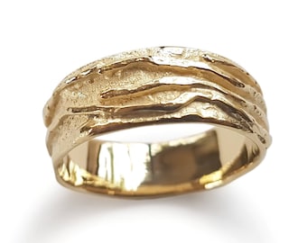 Textured Gold wide wedding ring
