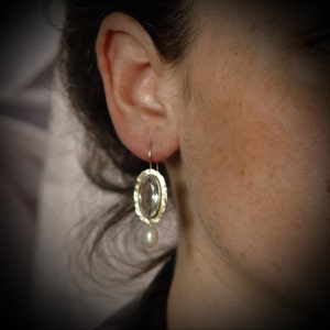 White Topaz and Pearls Oval Earrings