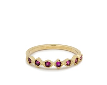 Gold Dainty Ring set with Ruby