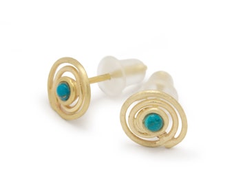 Spiral Gold Stud Earrings with Turquoise