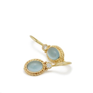 Gold Drop Earrings with Oval Blue Topaz