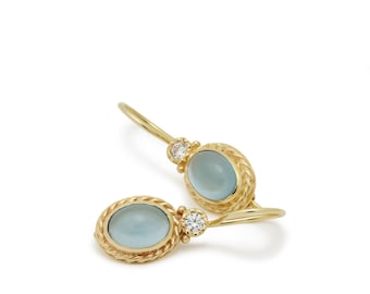 Gold Drop Earrings with Oval Blue Topaz