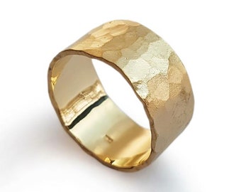 Hammered Gold wide wedding band