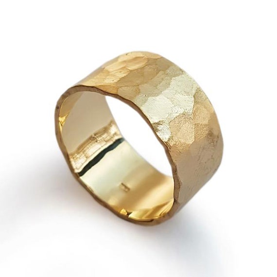 Hammered Gold Wide Wedding Band