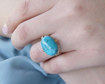 Large Bohemian Gold and Turquoise ring