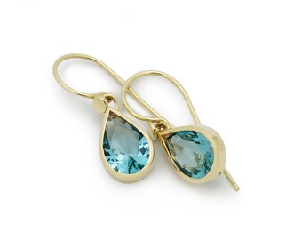 Blue Topaz Teardrop Gold Earrings