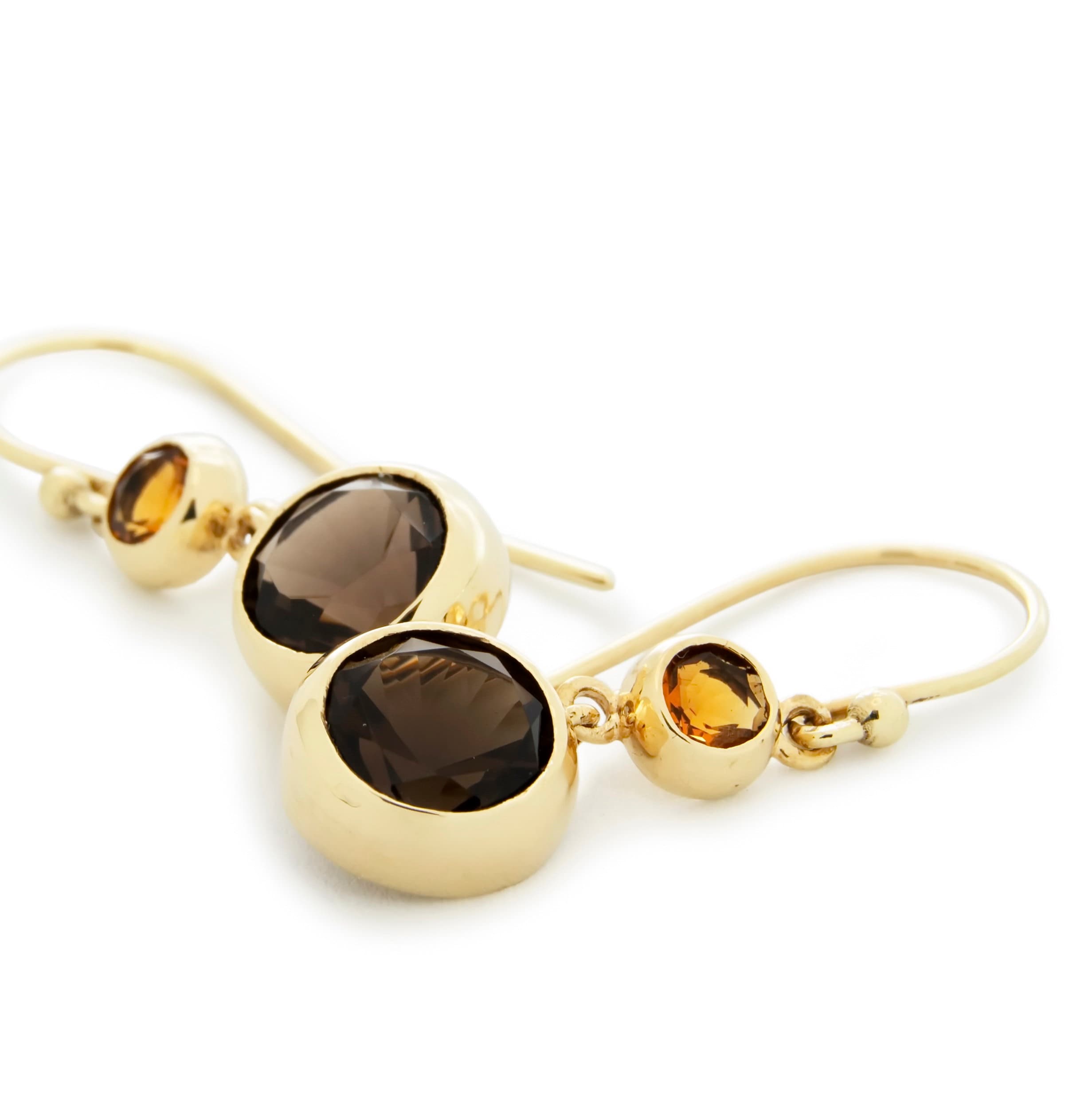 Gold Dangle Earrings with Smoky Quartz and Citrine