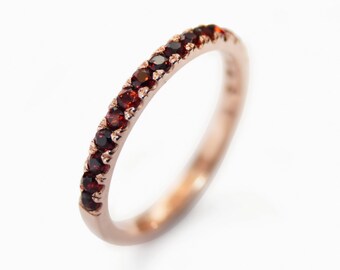 Rose gold Stacking ring with Red Garnets