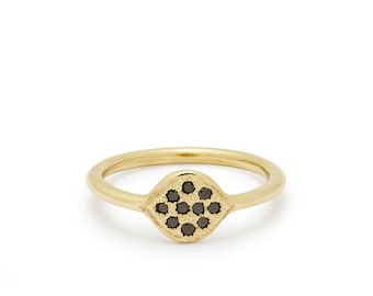 Dainty Gold Ring with Ten Black Diamonds