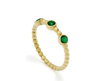 Triple Emerald Dotted Gold Band Ring