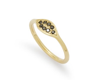 Dainty Gold Ring with Eight Black Diamonds