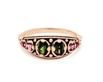 Victorian Band with Green and Pink Tourmaline