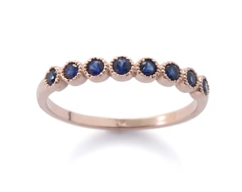 Blue Sapphire half eternity gold Ring