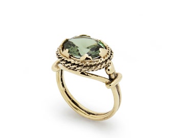 Gold Estate Ring with Faceted Green Quartz