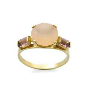 Rose quartz and Amethyst gold ring