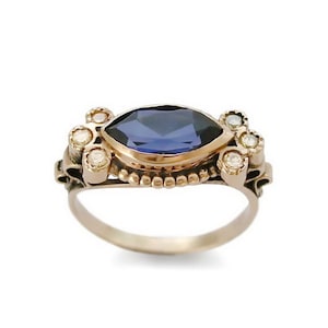 Rose Gold Victorian ring with Marquise Sapphire