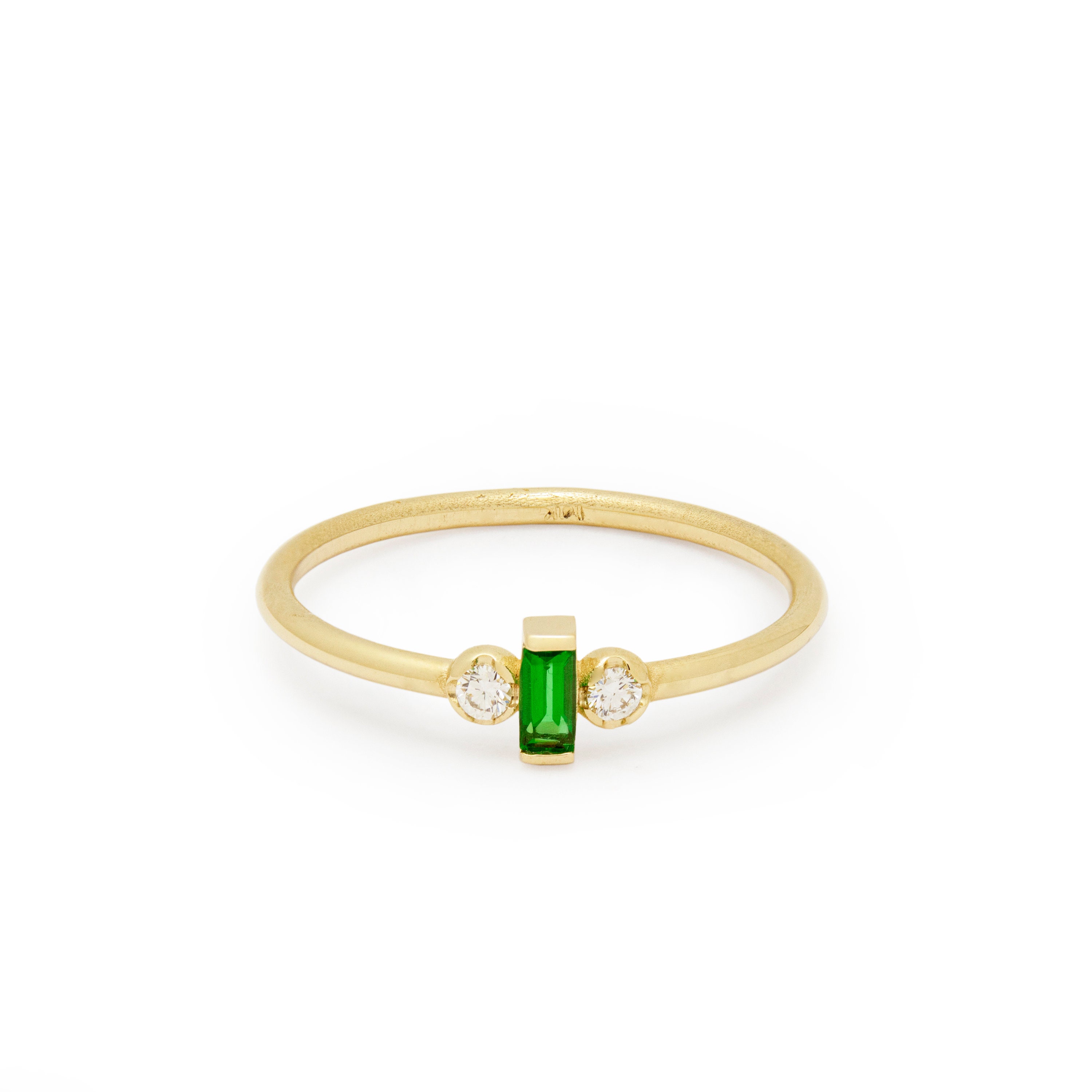 Dainty Gold Ring with Square Emerald and Diamond Accents