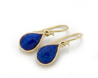 Dange Gold Earrings with Teardrop Lapis Lazuli