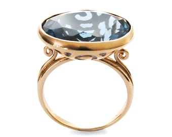 Large Blue Quartz and Rose Gold Estate ring