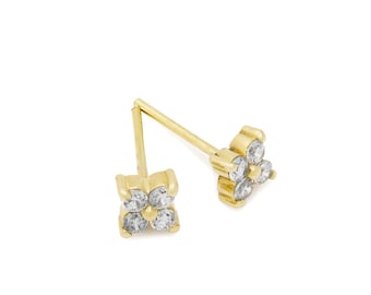 Gold Clover Stud Earrings with Diamond Accents