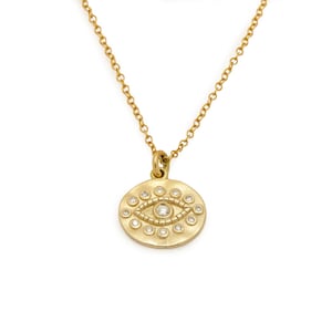 Gold Evil Eye Charm Necklace with Diamonds