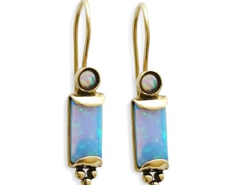 Pendientes largos oro ópalo