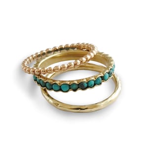 Gold and Turquoise Eternity Rings Set