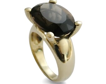 Gold Statement Ring with Smokey Quartz