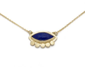 Gold necklace with Marquise Lapis Lazuli Charm