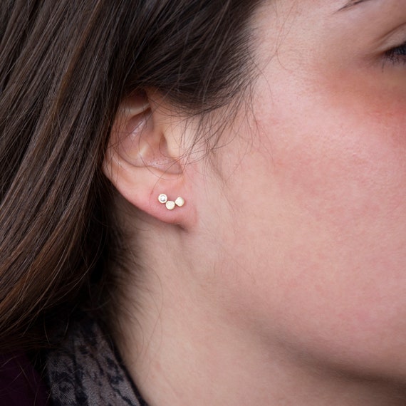 Mm 3mm Small Earrings Diamond Gold Three Dot Stud Earrings