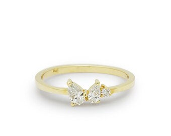 Dainty Gold Ring with Pear Shaped Diamonds