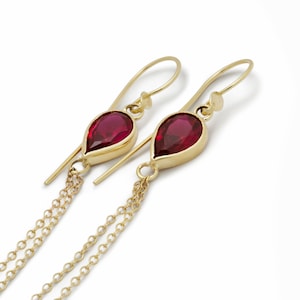 Gold Tassel Earrings with Ruby