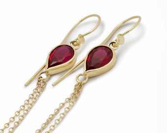 Gold Tassel Earrings with Ruby