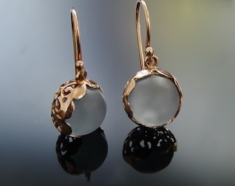 Rose gold filigree earrings with Blue Quartz