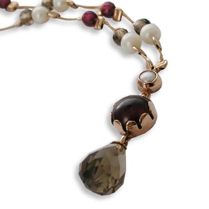 Gemstones 14K Gold Necklace, Smoky Quartz dangle, Bead station necklace, Birthstones Necklace, Wedding necklace, for woman everyday necklace