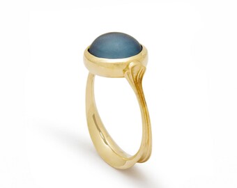 Romantic Gold Ring with Centered Blue Quartz