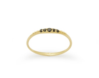 Gold Skinny Ring with Black Diamonds