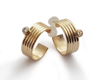 Small Gold Hoop Earrings with Diamonds
