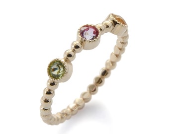 Dotted gold ring with Birthstones