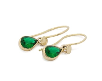Pendientes Teardrop Esmeralda Verde y oro