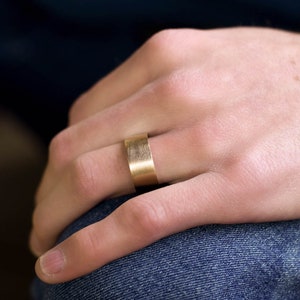 Wide Brush finish gold wedding band