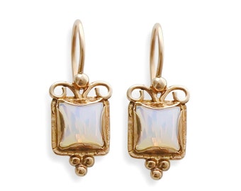 Rose Gold Square Earrings with Opalite