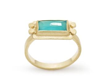 Matte Gold Ring with Square Ocean Blue Quartz