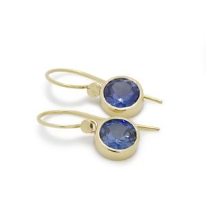Round Gold Drop Earrings with Blue Quartz