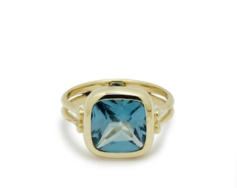 Square Blue Topaz Ring, Silver and Gold, Chunky Ring, Square Gemstone ...