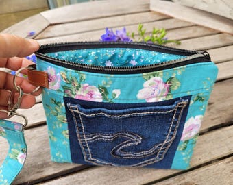 Recycled Denim Wristlet/Wrist Bag